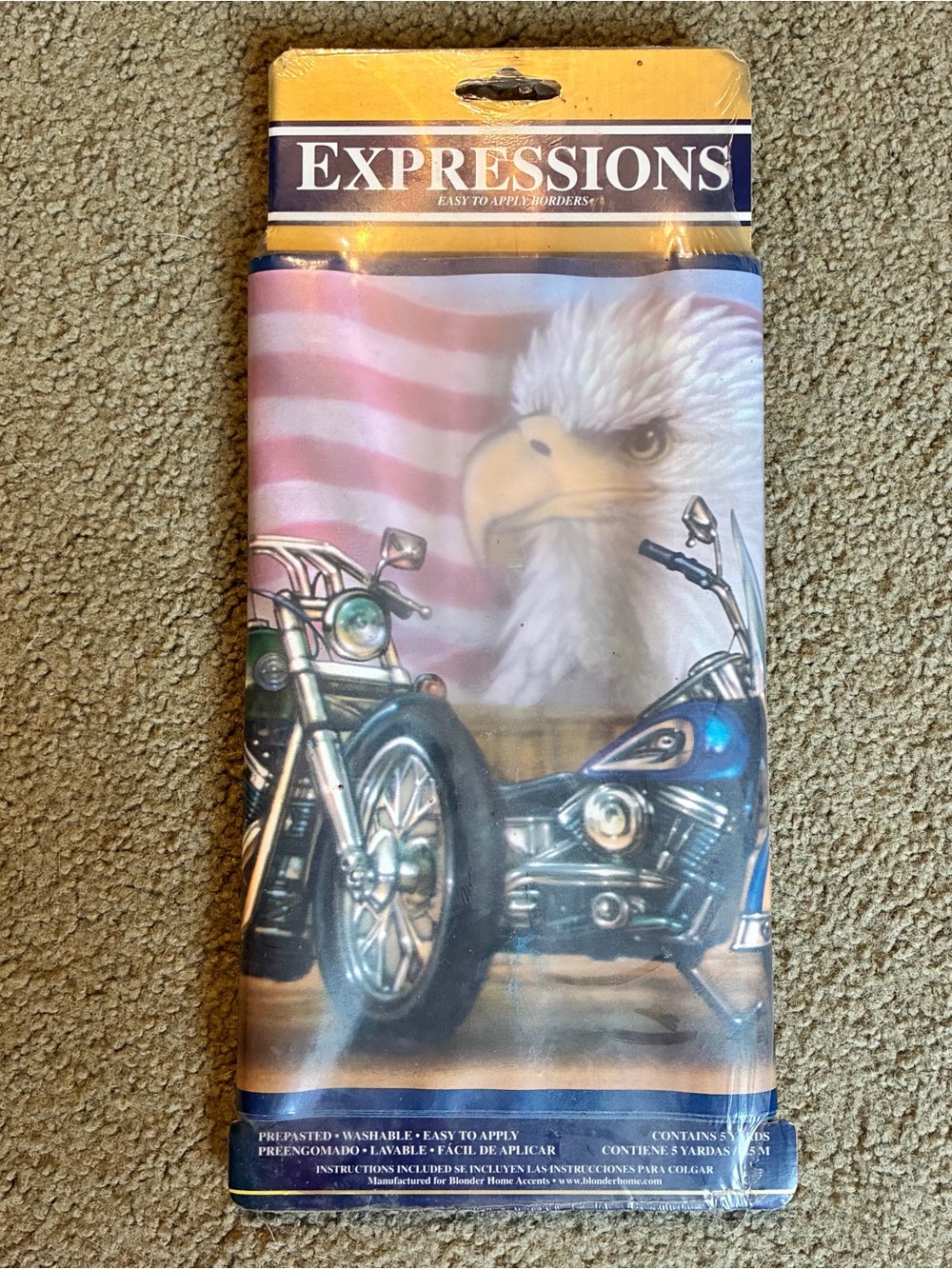 Vintage Patriotic Flag Motorcycle Eagle Wallpaper Border USA 5yards New Sealed